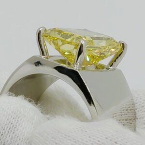 7.3 Carat Fancy Vivid Yellow Diamond, Platinum Gentleman's Ring, Lab Created